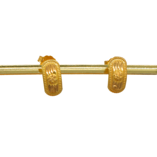 Gold 18KT Rectangular Engraved Stud Earrings