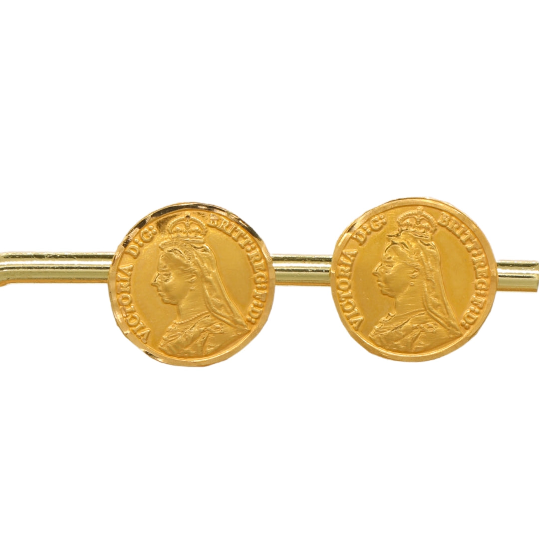 Gold 18KT Coin Design Stud Earrings