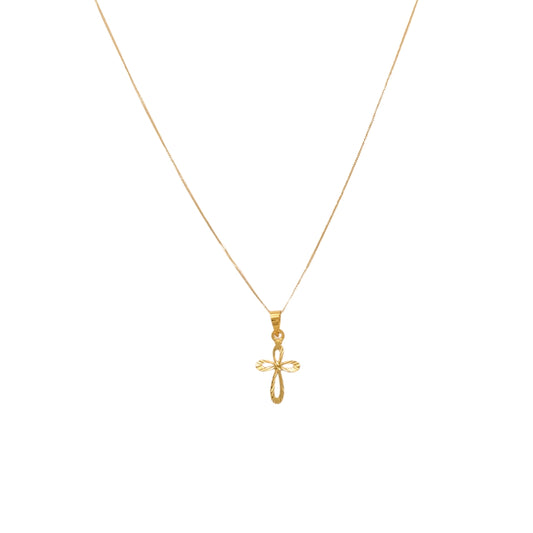 Gold 18KT 18 Inches Floral Cross Pendant Necklace