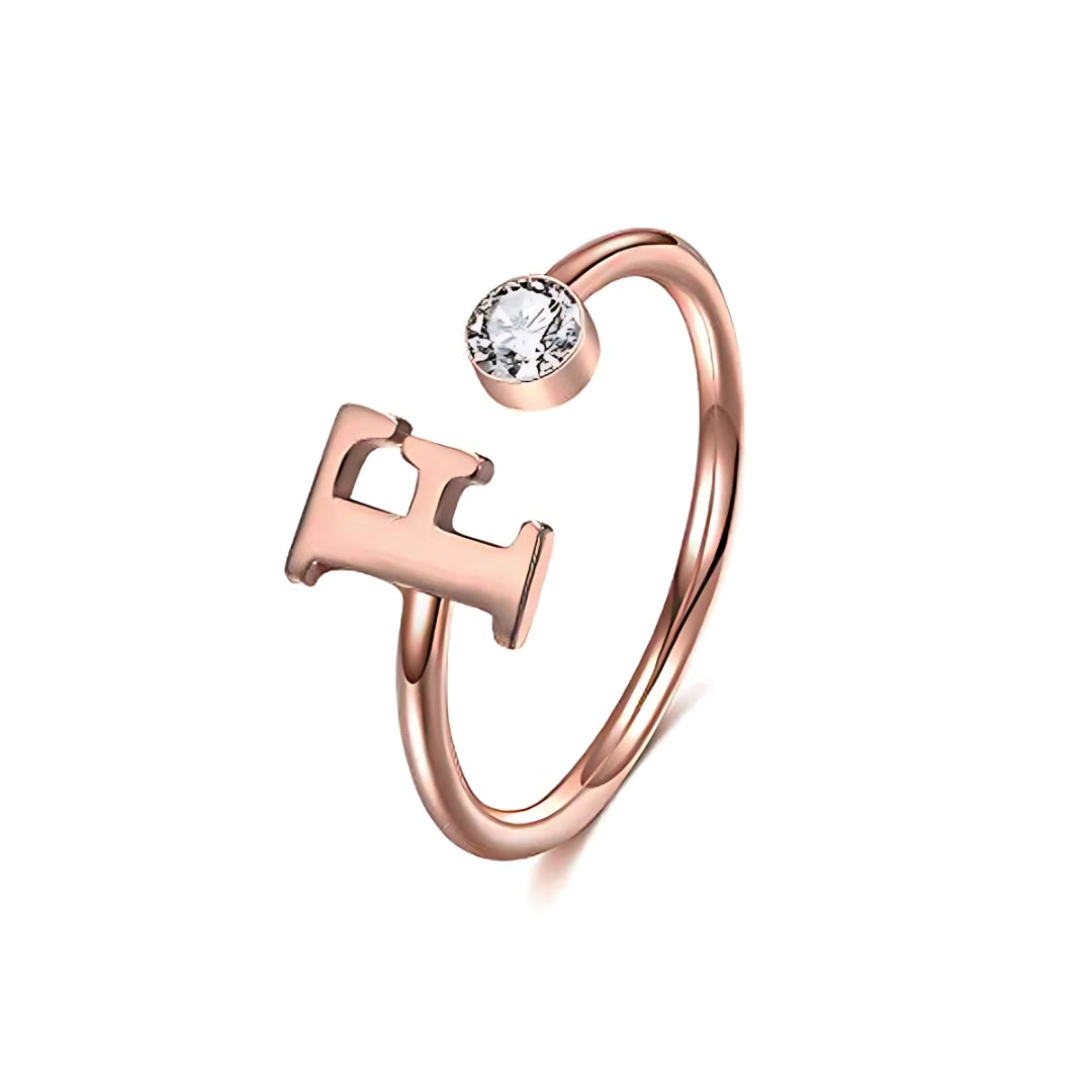 Gold & Silver Personalized Initial Letter Ring with Birthstone
