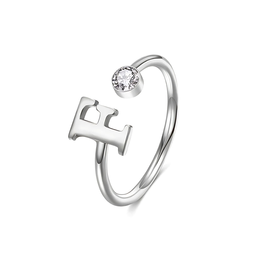 Gold & Silver Personalized Initial Letter Ring with Birthstone