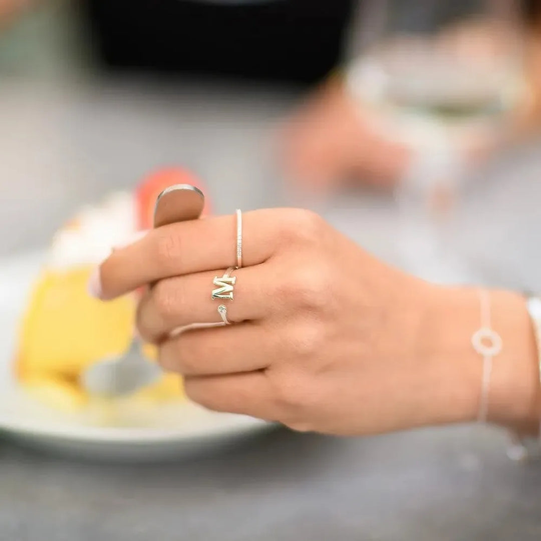 Gold & Silver Personalized Initial Letter Ring with Birthstone