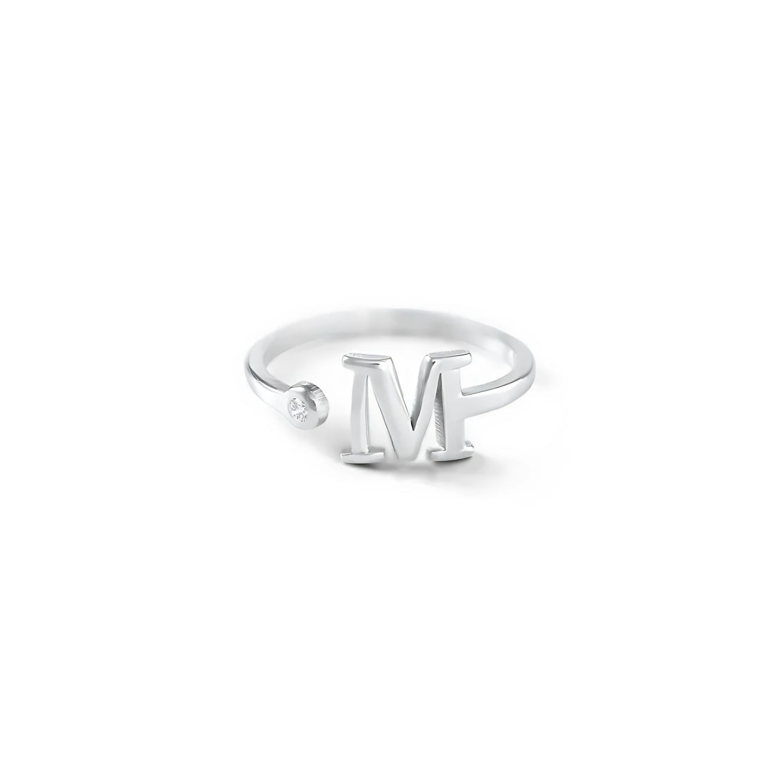 Gold & Silver Personalized Initial Letter Ring with Birthstone