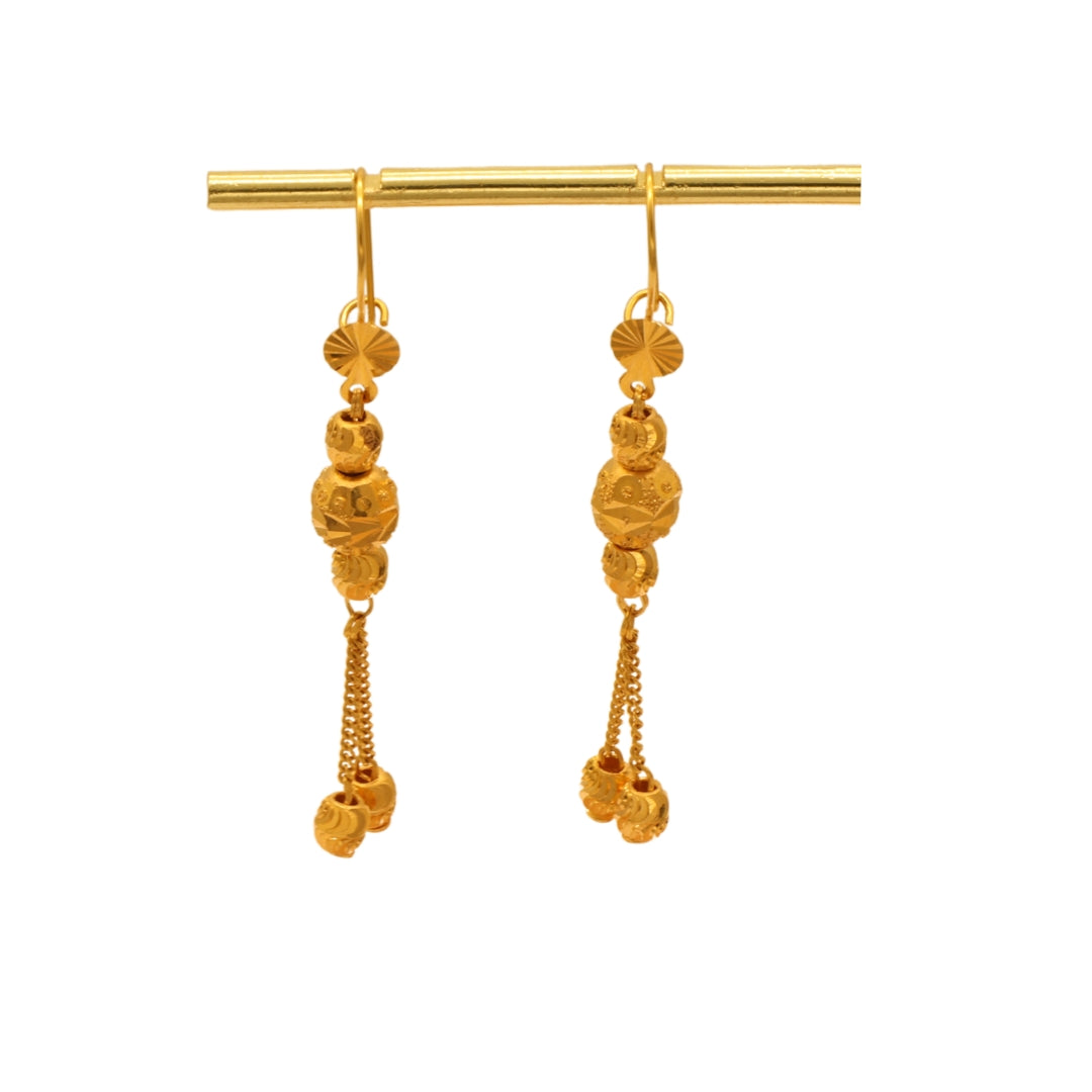 Gold 21KT Beaded Chain Drop Earrings