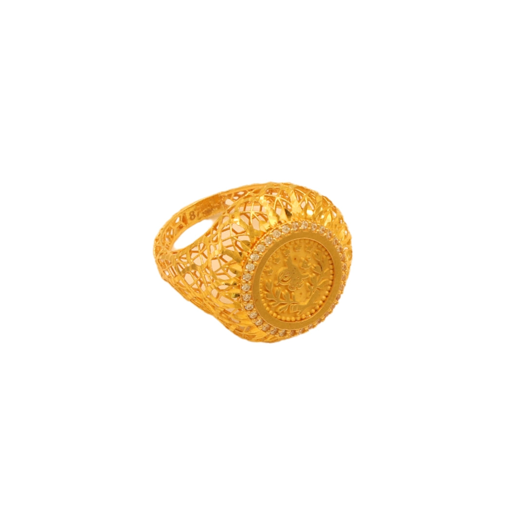 Gold 21KT Filigree Round Coin Design Ring