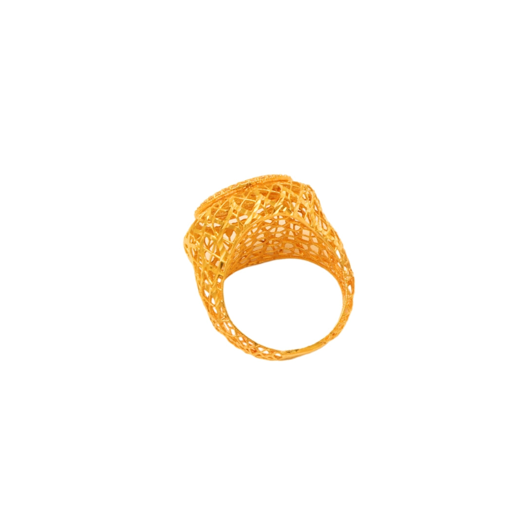 Gold 21KT Filigree Round Coin Design Ring