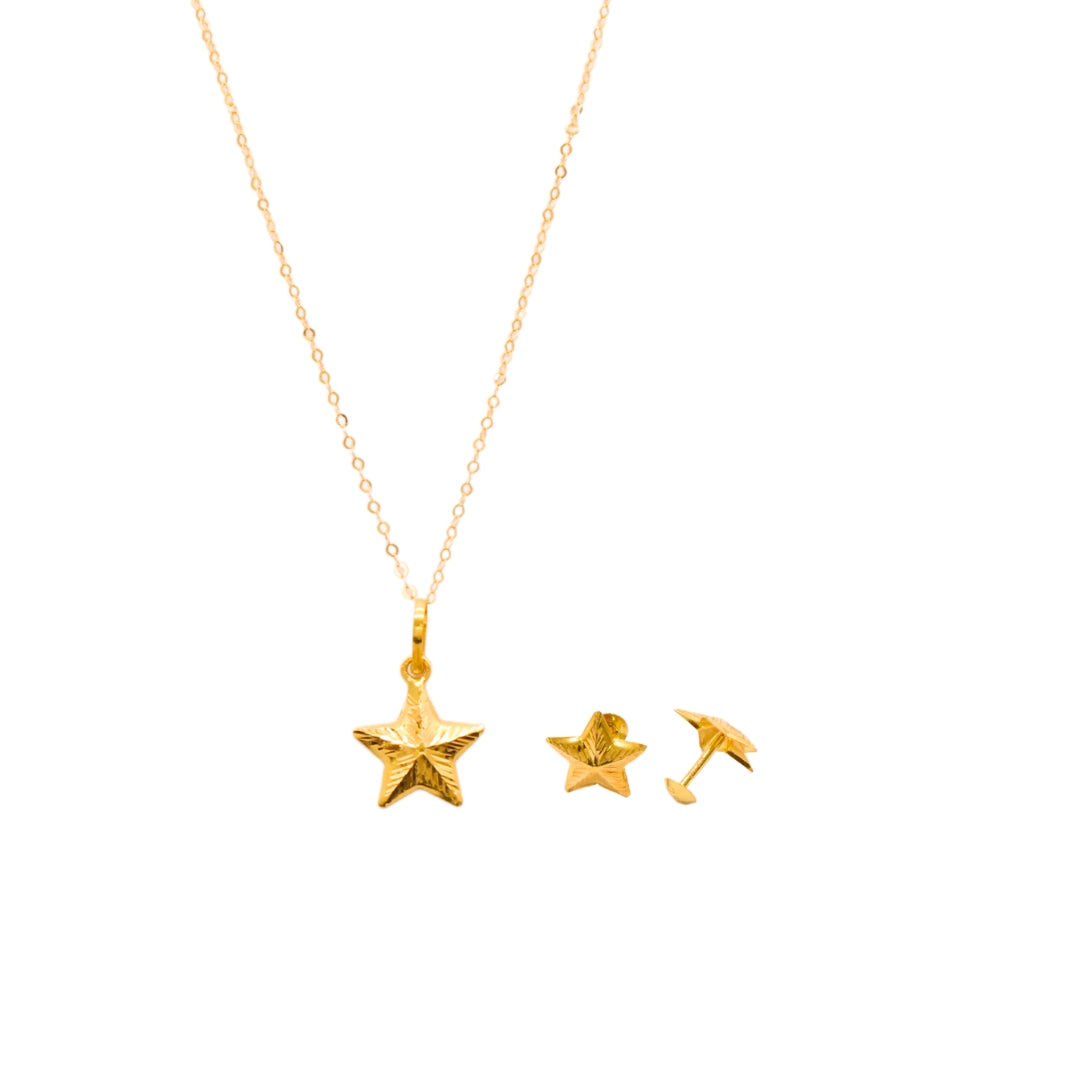 Gold 18KT 18 Inches Textured Star Pendant Set