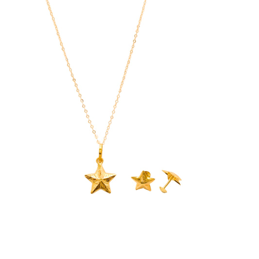 Gold 18KT 18 Inches Textured Star Pendant Set
