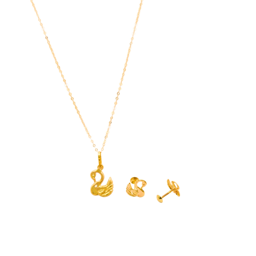 Gold 18KT 18 Inches Swan Pendant Set
