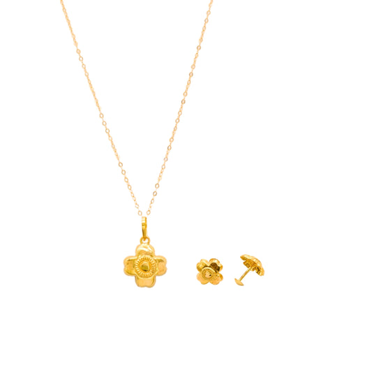 Gold 18KT 18 Inches Floral Square Pendant Set