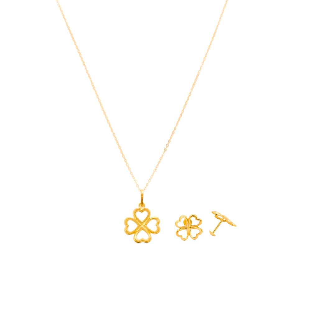 Gold 18KT 18 Inches Clover Pendant Set