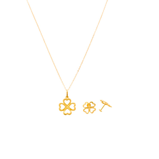 Gold 18KT 18 Inches Clover Pendant Set