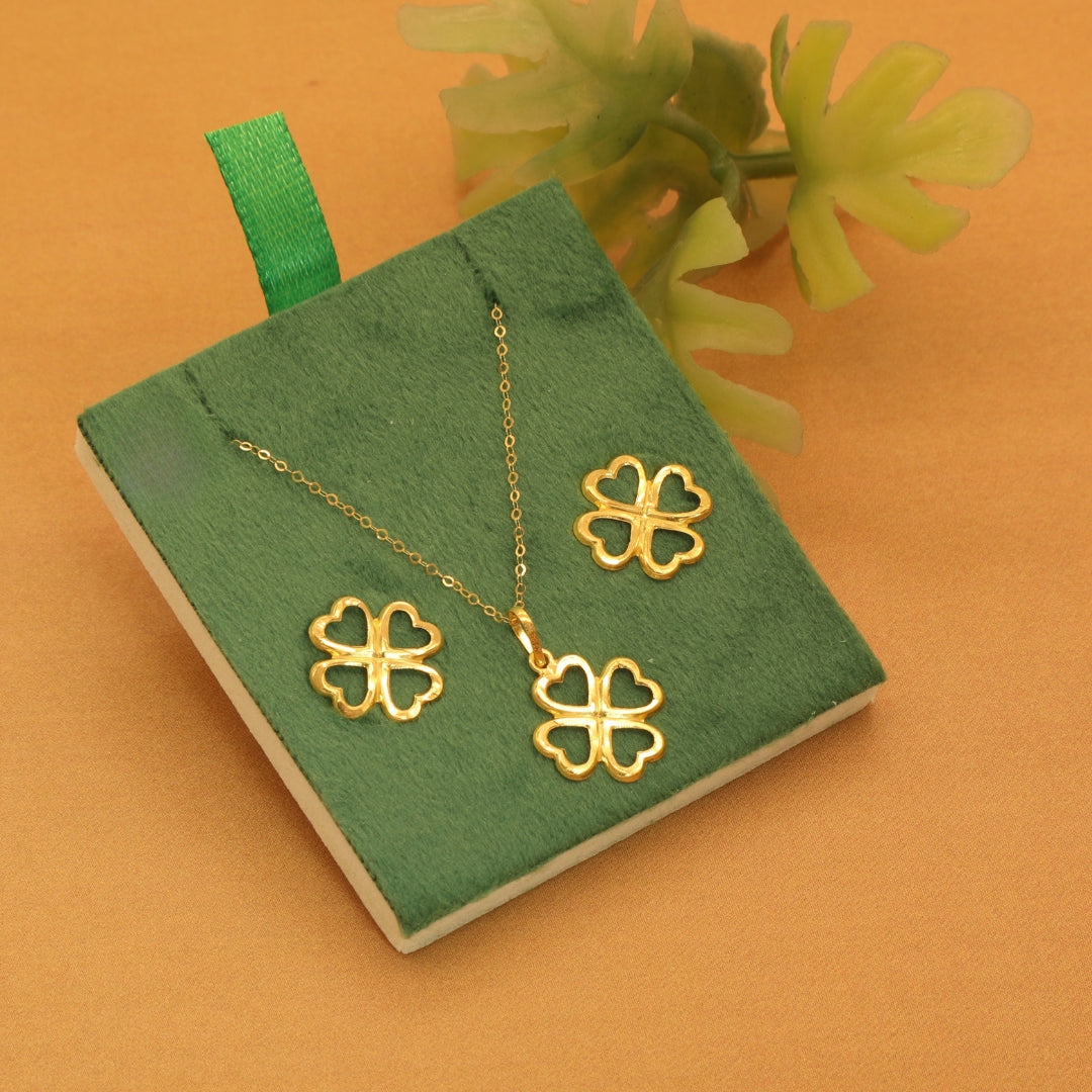 Gold 18KT 18 Inches Clover Pendant Set