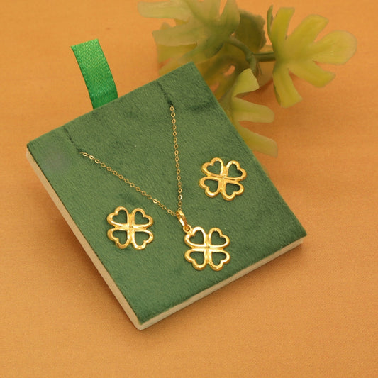 Gold 18KT 18 Inches Clover Pendant Set