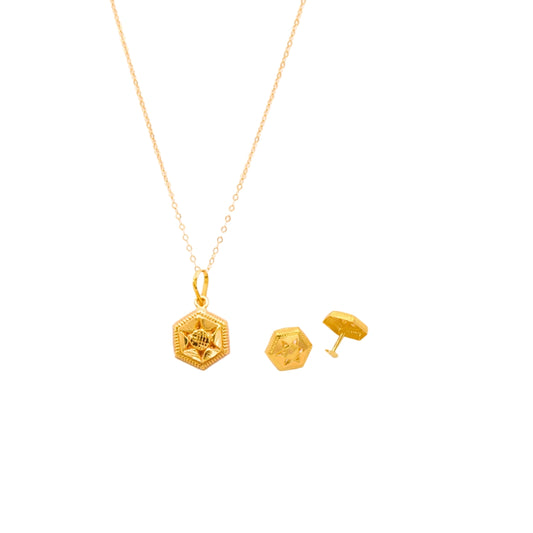 Gold 18KT 18 Inches Star Hexagon Pendant Set