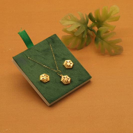 Gold 18KT 18 Inches Star Hexagon Pendant Set