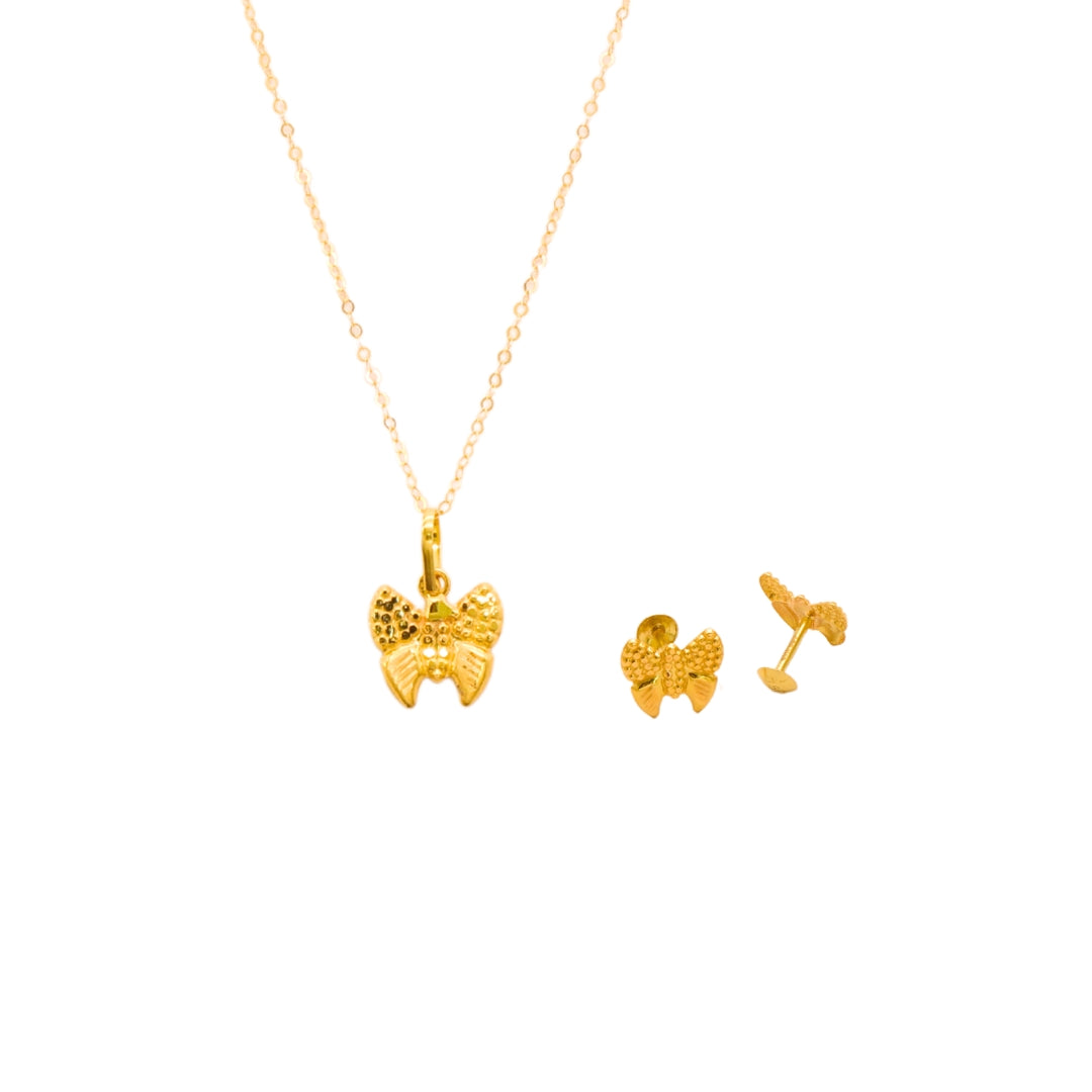 Gold 18KT 18 Inches Butterfly Pendant Set