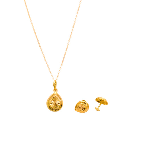 Gold 18KT 18 Inches Diamond-Cut Teardrop Pendant Set