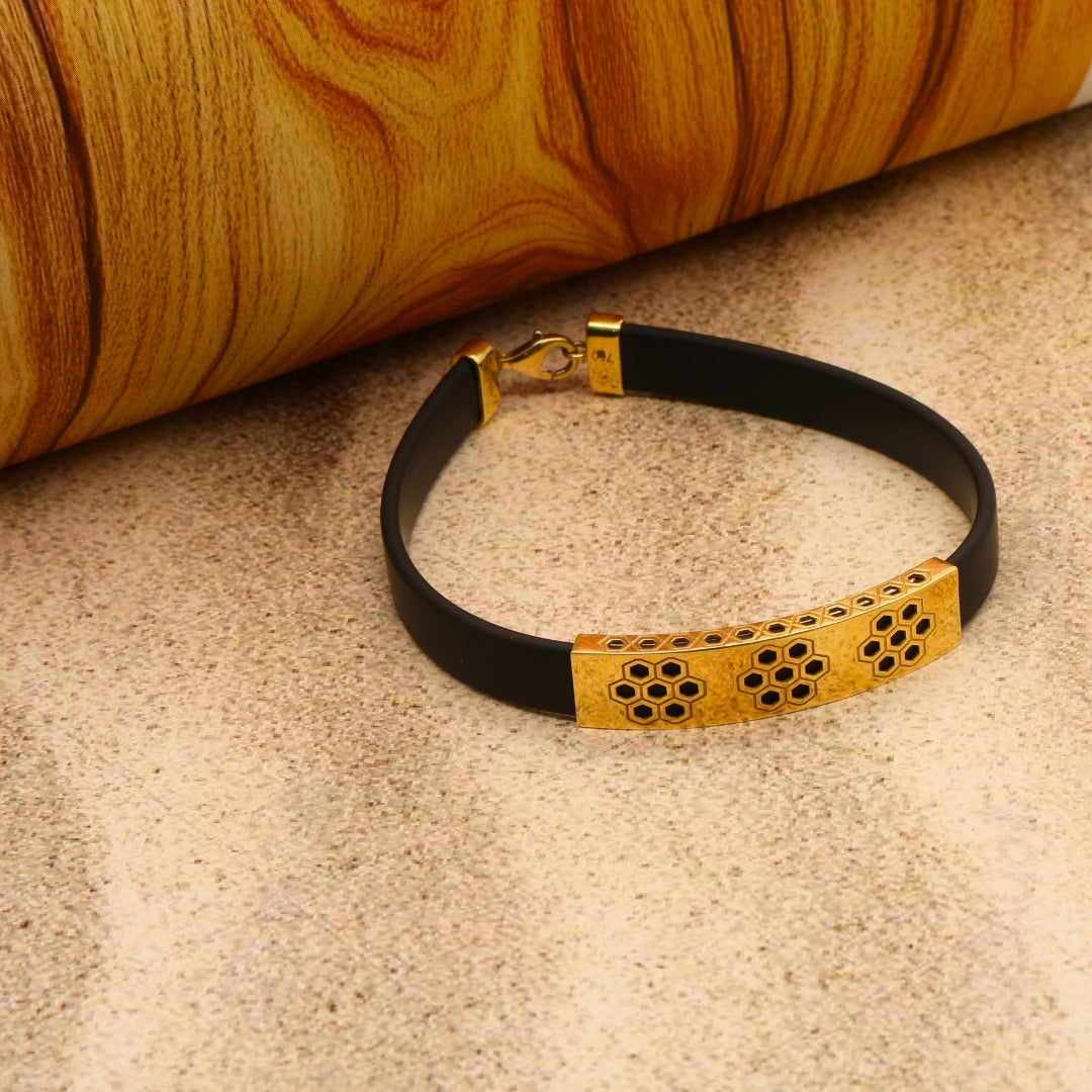 Gold 18KT Men's Honeycomb Design Bracelet