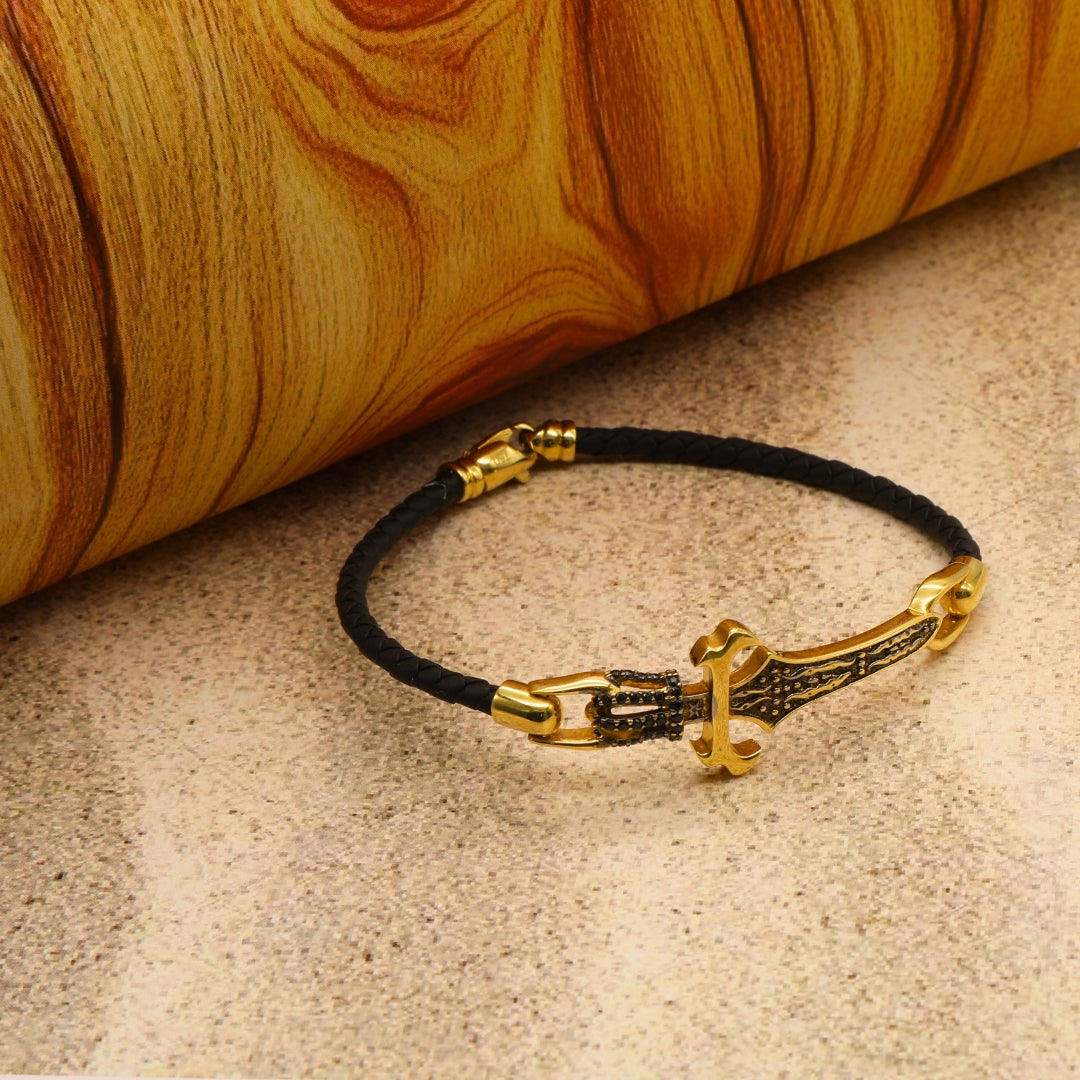 Gold 18KT Men's Sword Hilt Design Bracelet