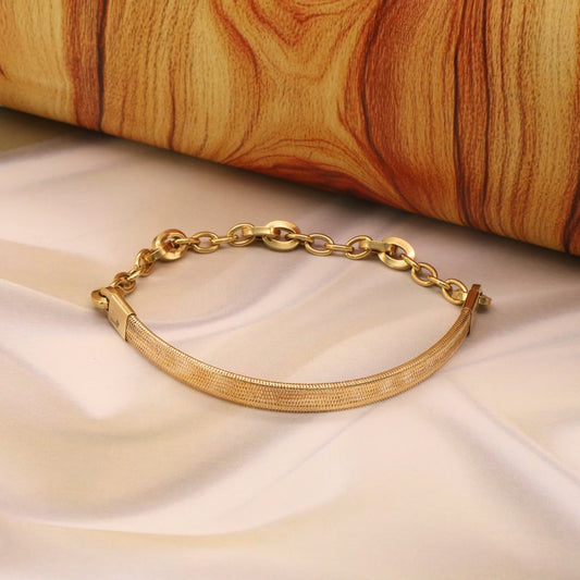 Gold 18KT Flexible Elastic Textured Bracelet