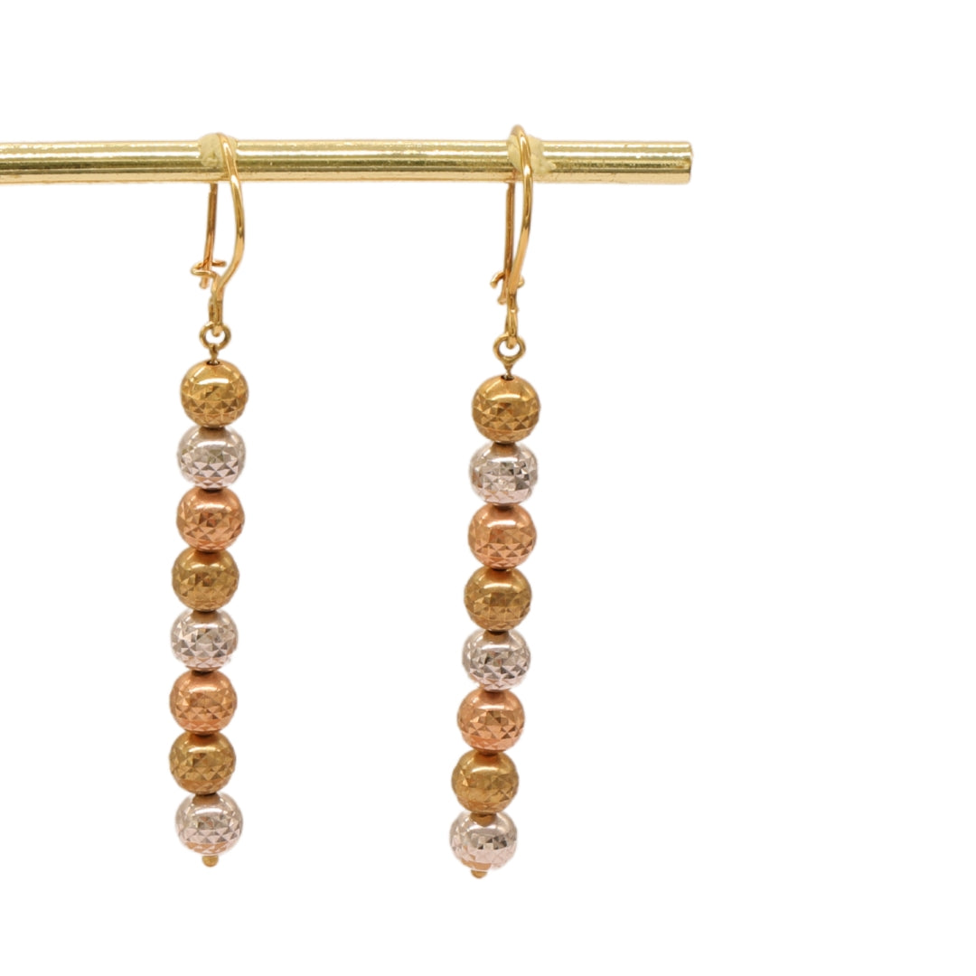 Gold 18KT Tricolor Beaded Earrings