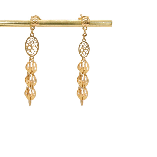 Gold 18KT Floral Oval Drop Earrings