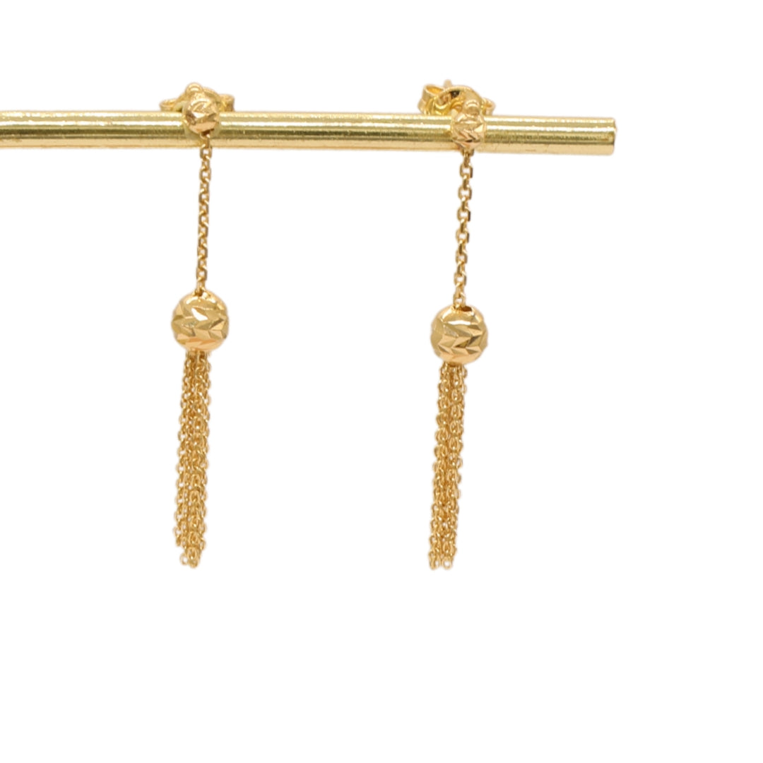Gold 18KT Textured Ball Tassel Earrings