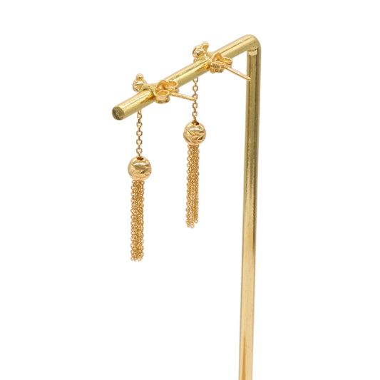 Gold 18KT Textured Ball Tassel Earrings