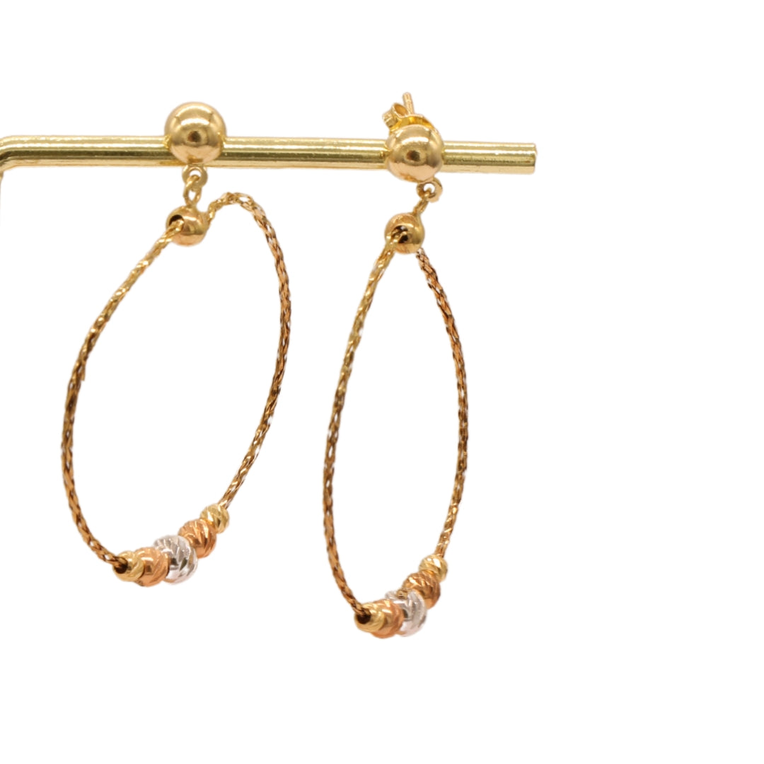 Gold 18KT Oval Hoop Bead Earrings