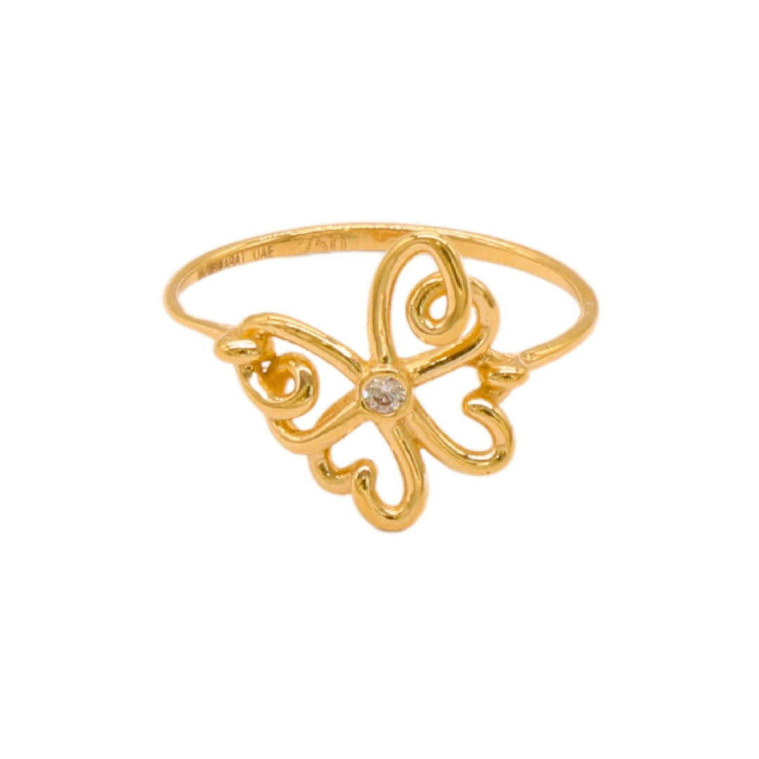 Gold 18KT Butterfly Outline Ring with Stone