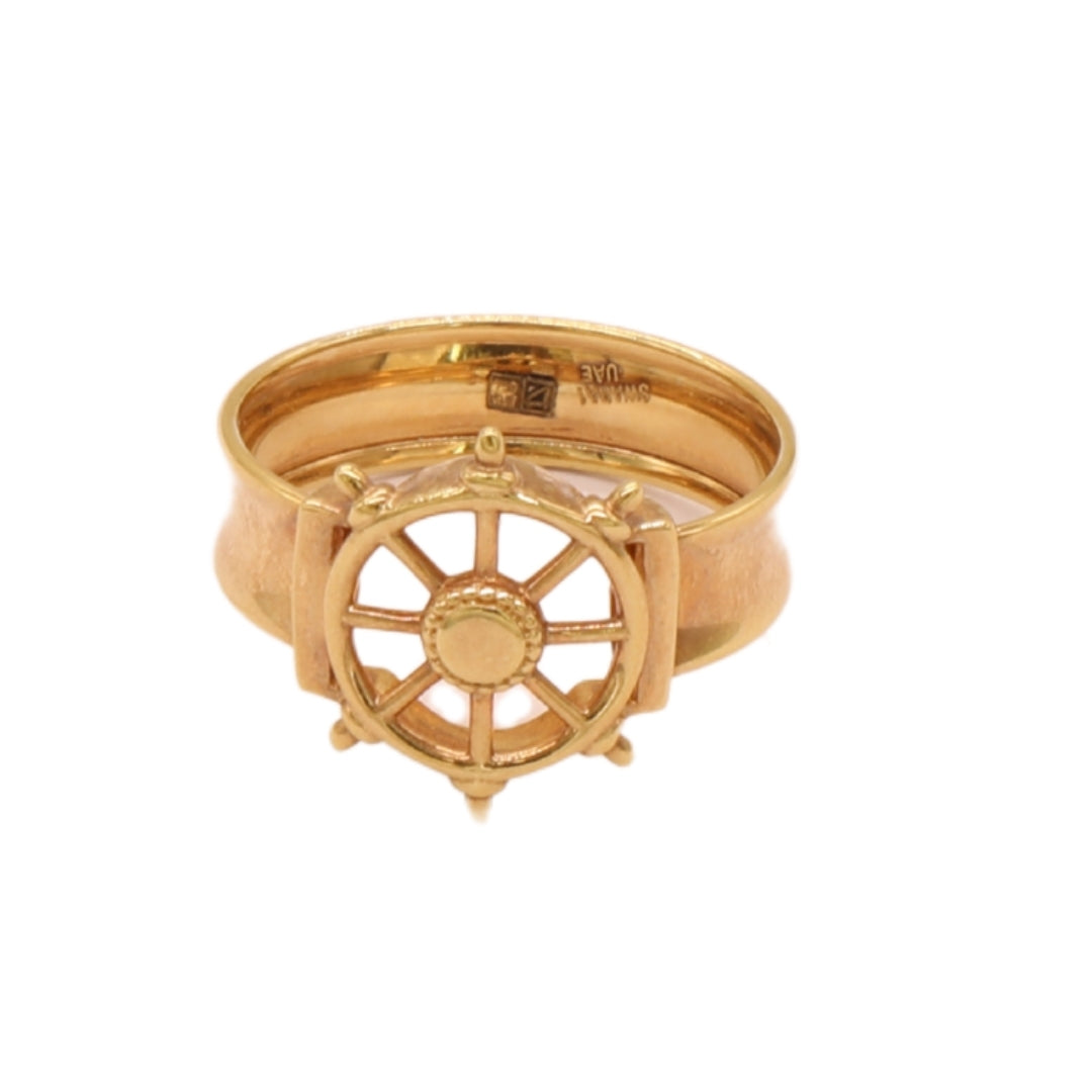 Gold 18KT Nautical Ship Wheel Ring