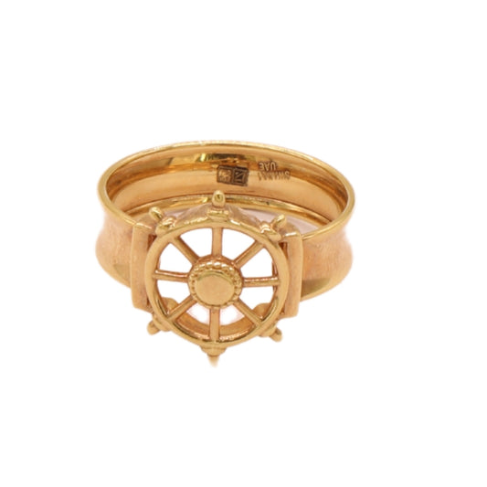 Gold 18KT Nautical Ship Wheel Ring