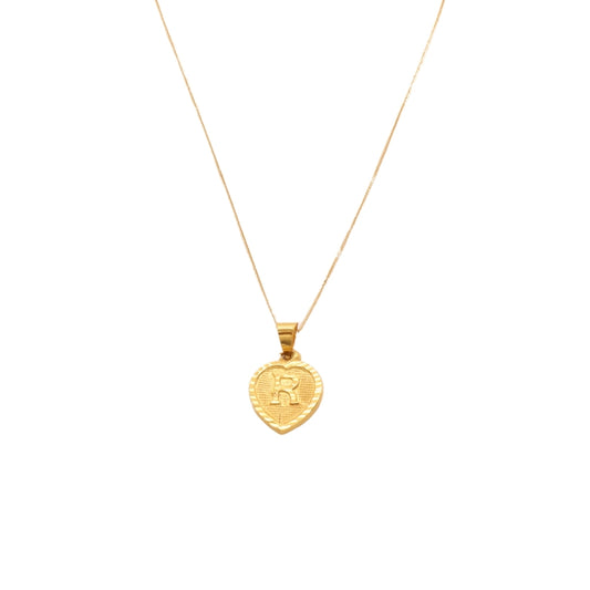 Gold 18KT 'R' Heart Initial Necklace