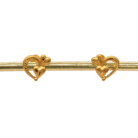 Gold 18KT Double Heart Stud Earrings