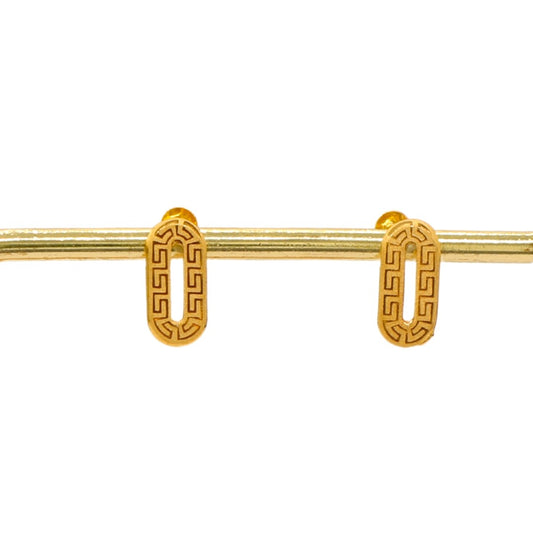 Gold 18KT Greek Pattern Stud Earrings