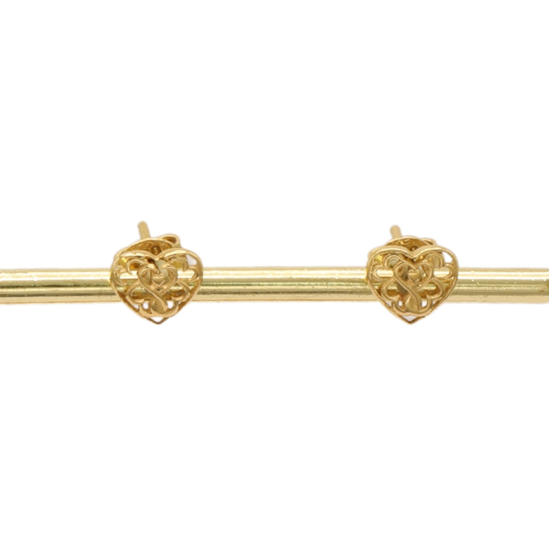 Gold 18KT Heart Knot Stud Earrings