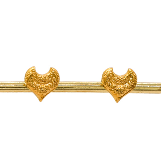 Gold 18KT Engraved Crescent Heart Stud Earrings