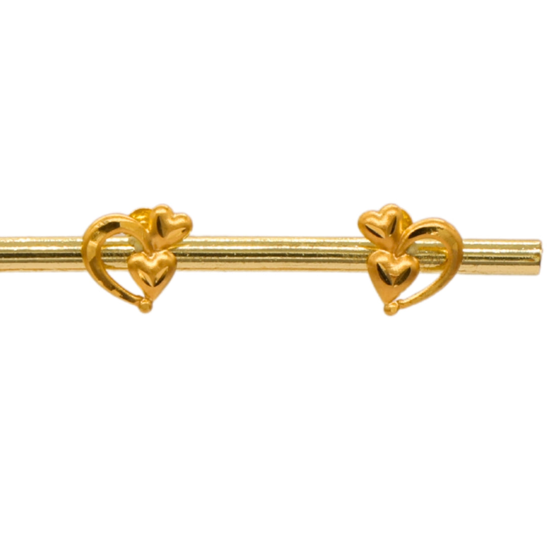 Gold 18KT Double Heart Loop Stud Earrings
