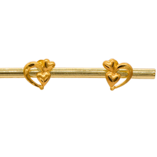 Gold 18KT Double Heart Loop Stud Earrings