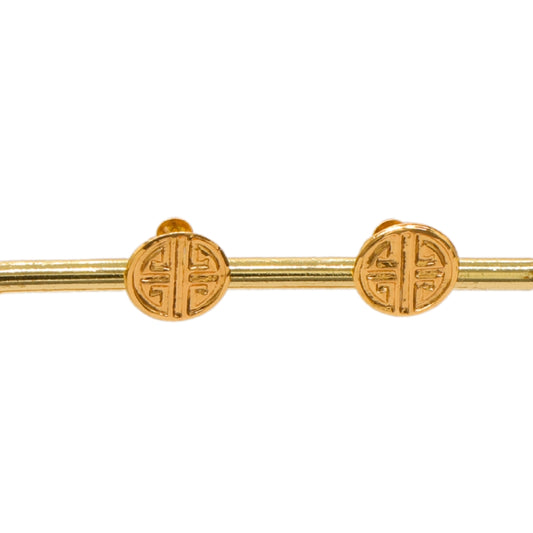 Gold 18KT Engraved Round Coin Stud Earrings
