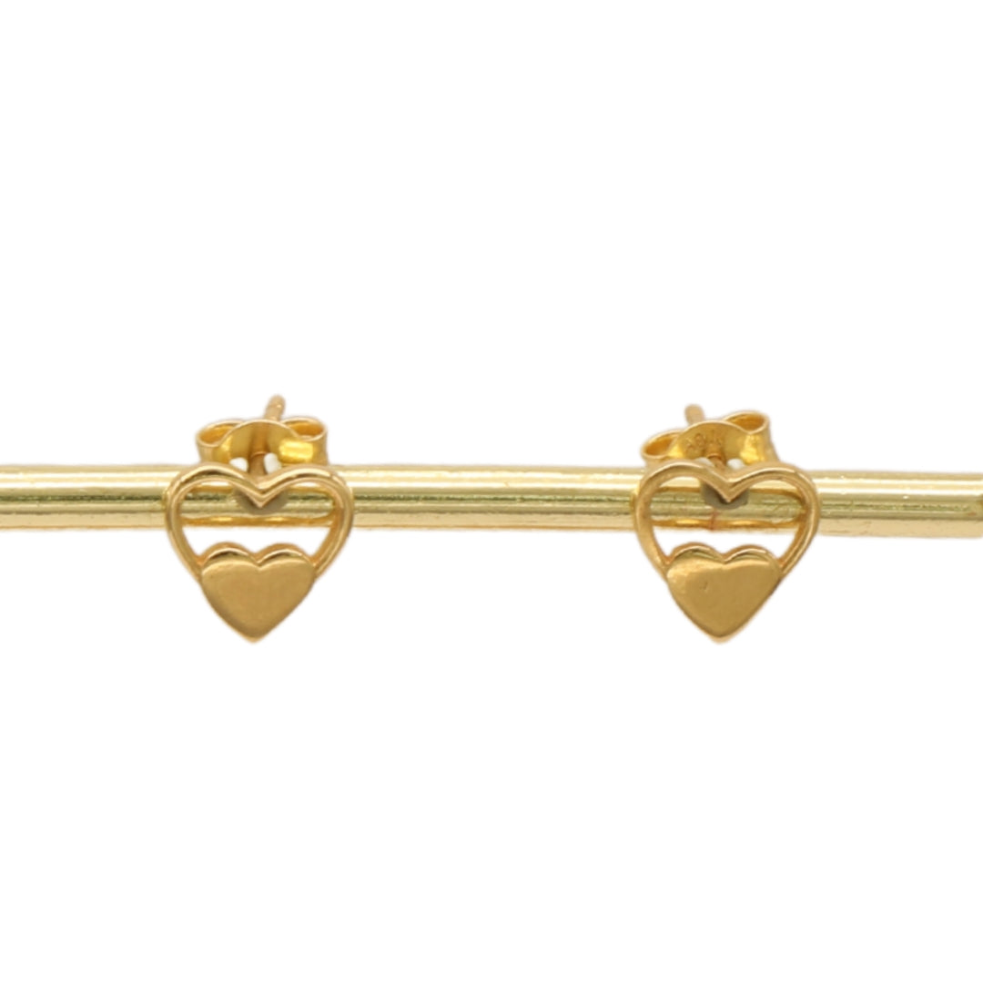 Gold 18KT Double Heart Stud Earrings