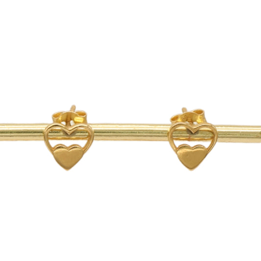 Gold 18KT Double Heart Stud Earrings