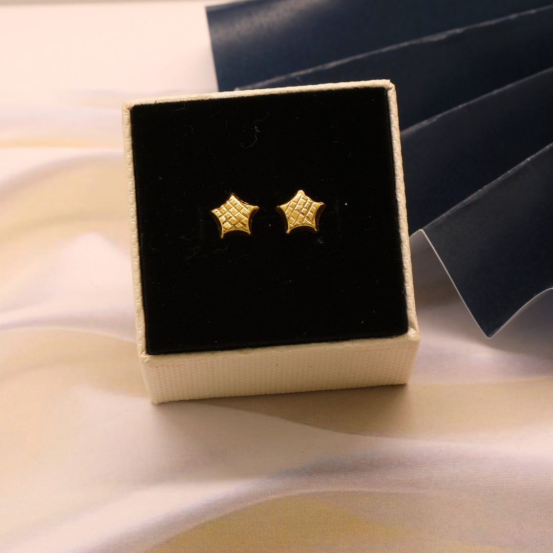 Gold 18KT Star Grid Stud Earrings