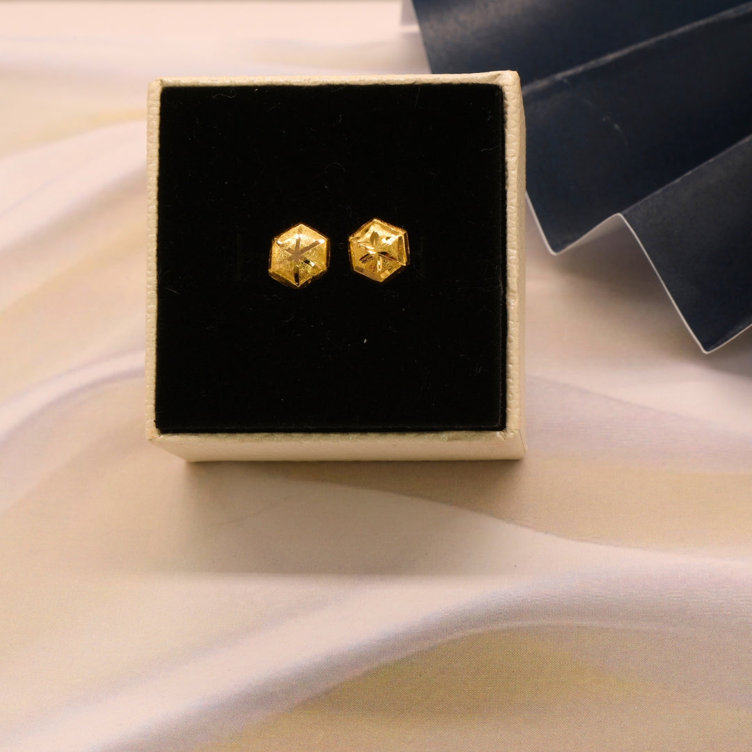 Gold 18KT Hexagon Star Stud Earrings