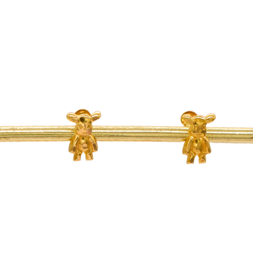 Gold 18KT Teddy Bear Stud Earrings