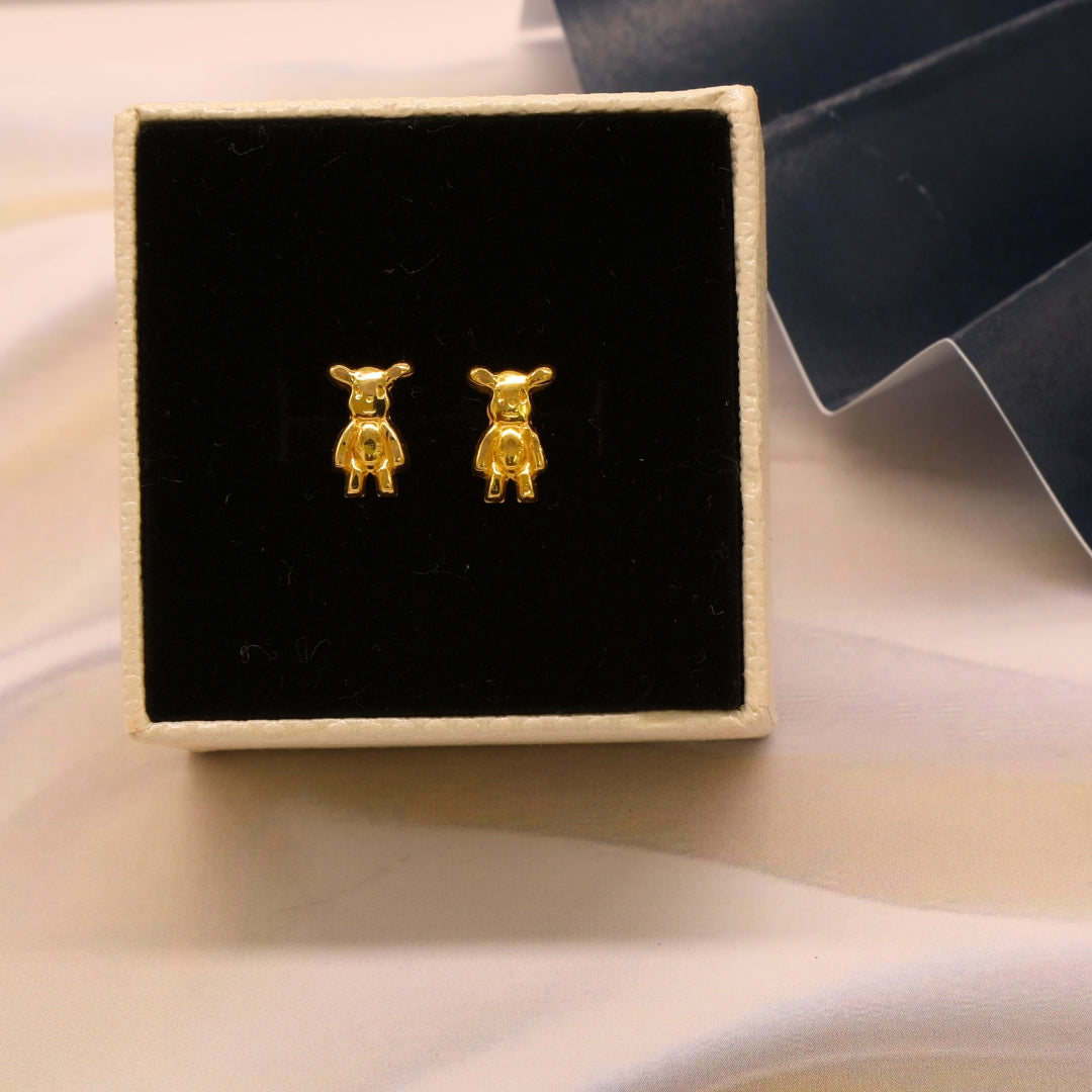 Gold 18KT Teddy Bear Stud Earrings