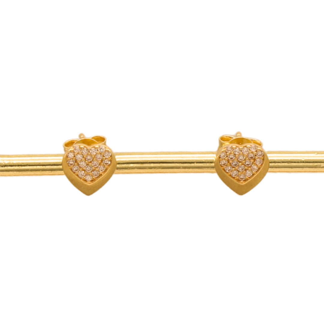 Gold 18KT Pave Heart Stud Earrings