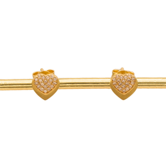 Gold 18KT Pave Heart Stud Earrings
