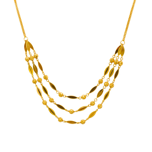 Gold 22KT 18 Inches Polished Beads & Leaf Necklace
